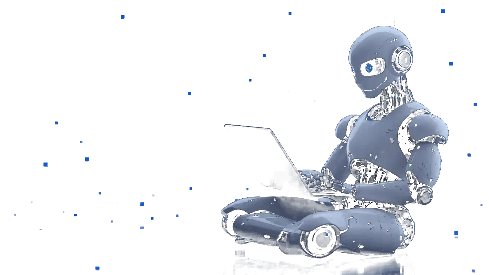 AI robot working on a laptop
